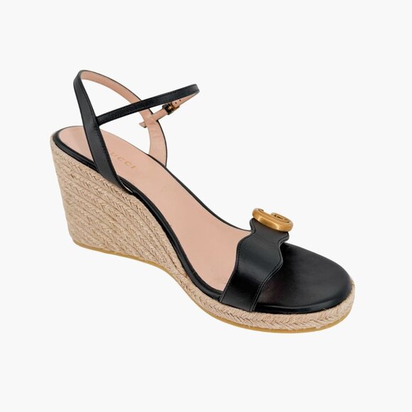 Gucci Aitana GG Marmont Black Leather Espadrille Wedge Sandals Size 41 US 11 - Picture 11 of 14